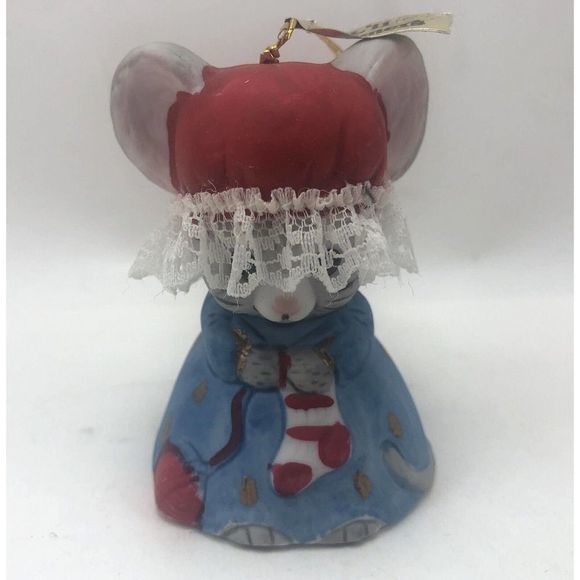 Vintage Lil Chimers‎ Christmas Ornament Bell Jasco Bisque Porcelain Mouse 1985 - Picture 6 of 12